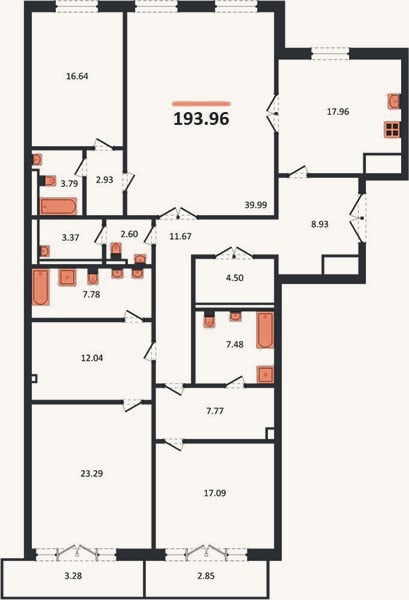 Планировка: 4+ к, 194 м²