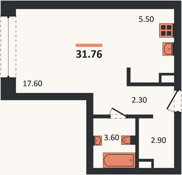 Планировка: Студия, 31,8 м²