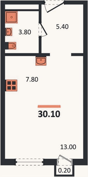 Планировка: Студия, 30,1 м²