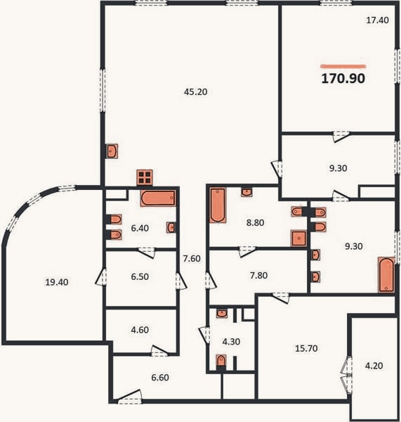 Планировка: 3-к, 171,3 м²