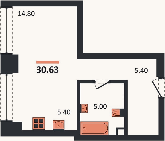 Планировка: Студия, 30,6 м²