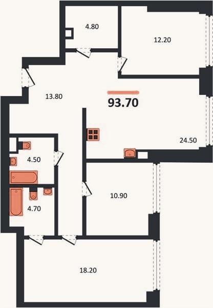 Планировка: 3-к, 93,7 м²