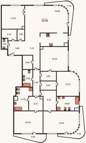 Планировка: 4+ к, 267,1 м²