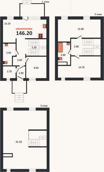 Планировка: 3-к, 146,2 м²