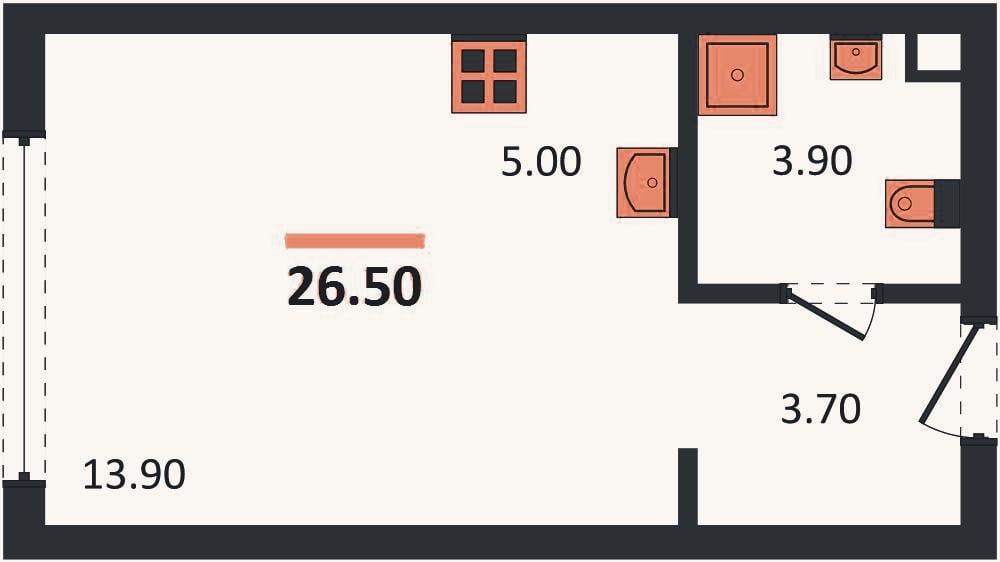 Планировка: Студия, 26,5 м²