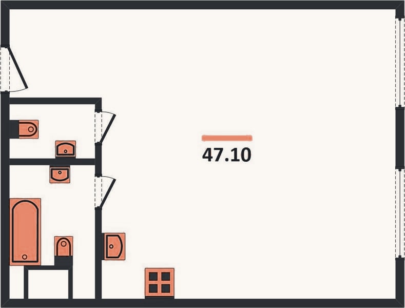 Планировка: 1-к, 47,1 м²