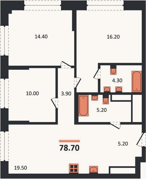 Планировка: 3-к, 78,7 м²