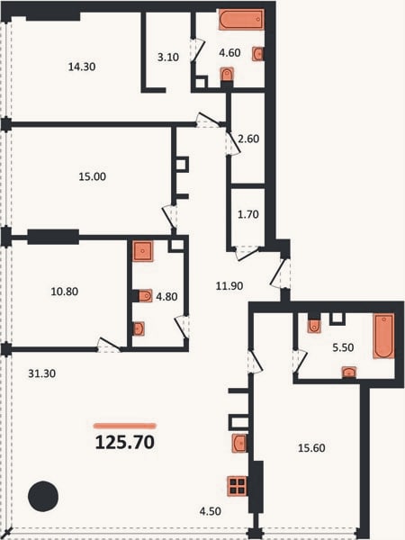 Планировка: 4+ к, 125,7 м²