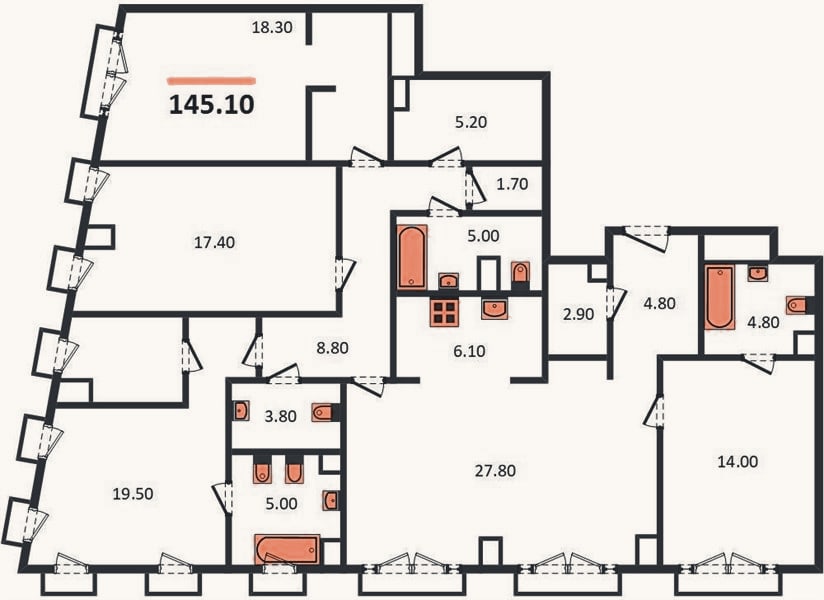 Планировка: 4+ к, 145,1 м²