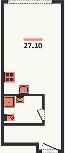 Планировка: Студия, 27,1 м²