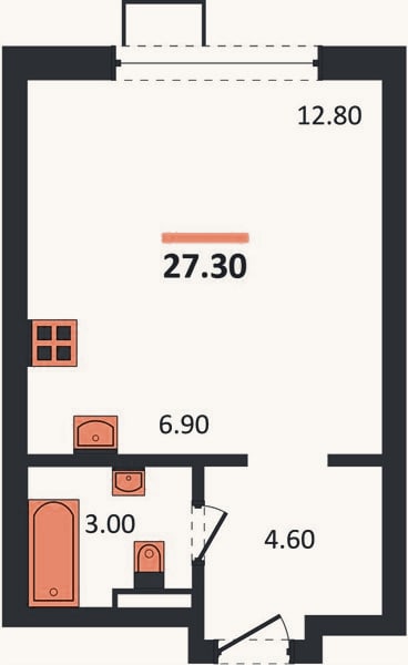Планировка: Студия, 27,3 м²