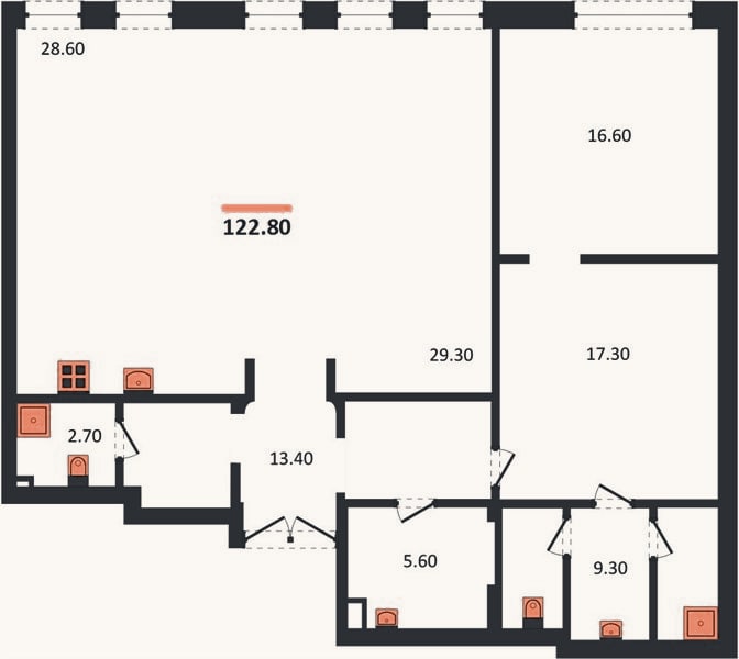 Планировка: 2-к, 122,8 м²
