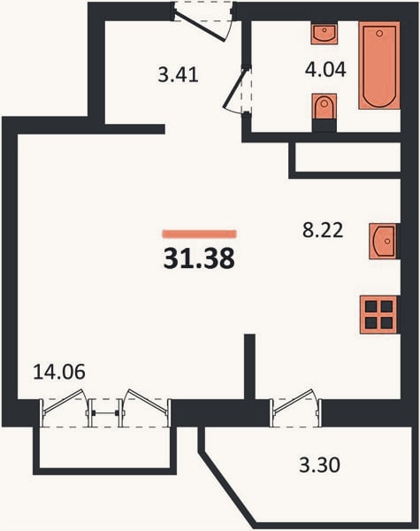 Планировка: Студия, 31,4 м²