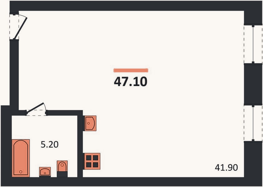Планировка: Студия, 47,1 м²