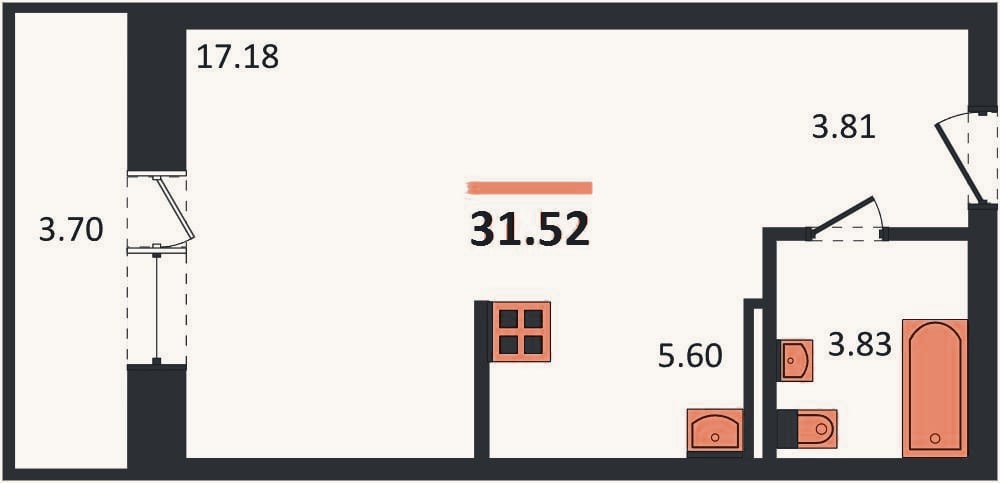 Планировка: Студия, 30,4 м²
