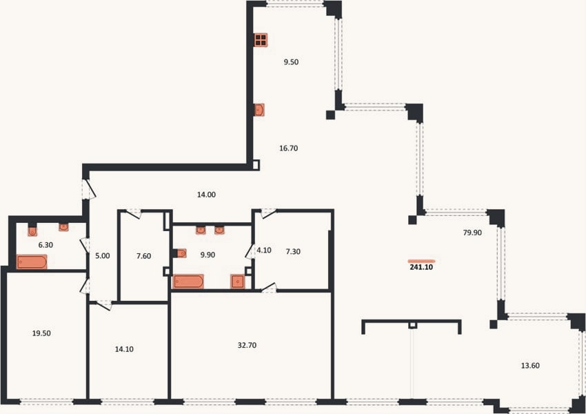 Планировка: 3-к, 241,1 м²