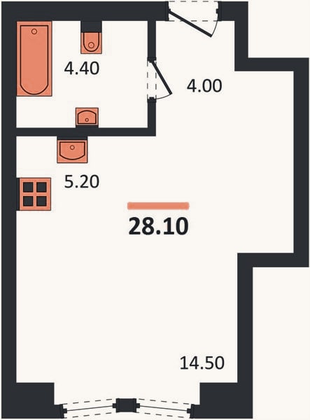 Планировка: Студия, 28,1 м²