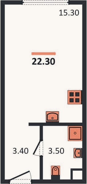Планировка: Студия, 22,3 м²
