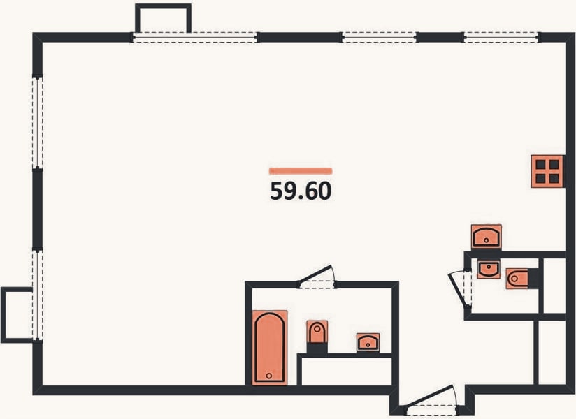 Планировка: 2-к, 59,6 м²