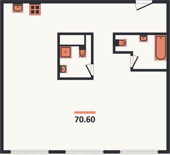 Планировка: 2-к, 70,6 м²