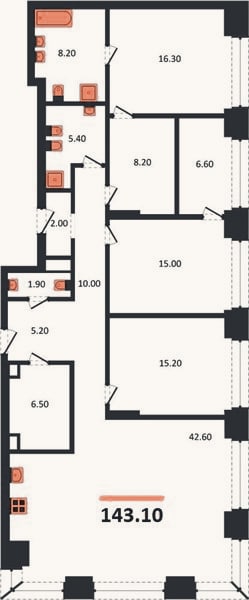 Планировка: 3-к, 143,1 м²