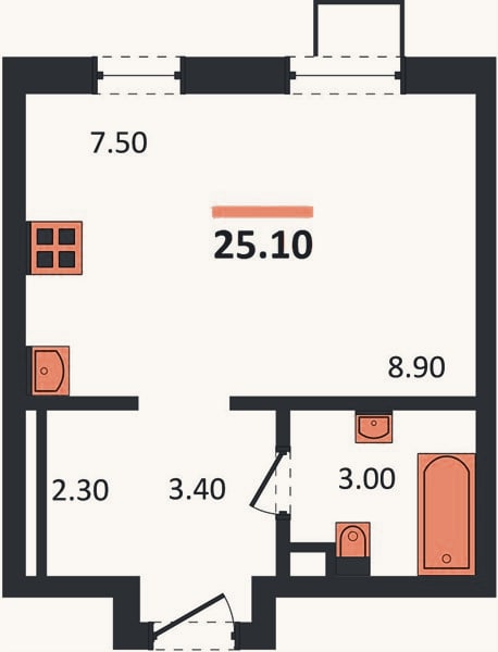 Планировка: Студия, 25,1 м²