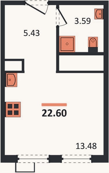 Планировка: Студия, 22,6 м²