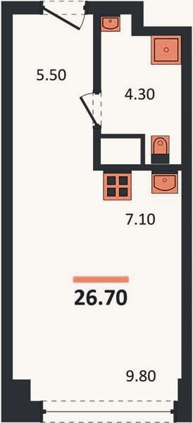 Планировка: Студия, 26,7 м²