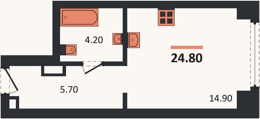 Планировка: Студия, 24,8 м²