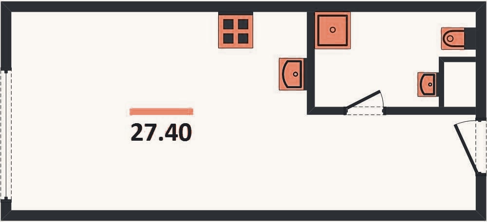 Планировка: Студия, 27,4 м²
