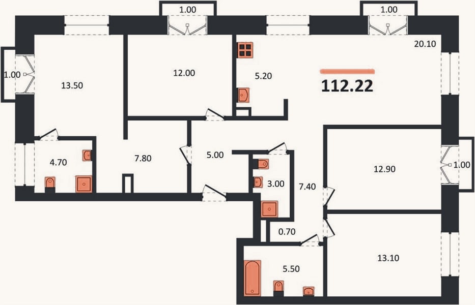 Планировка: 4+ к, 112,2 м²