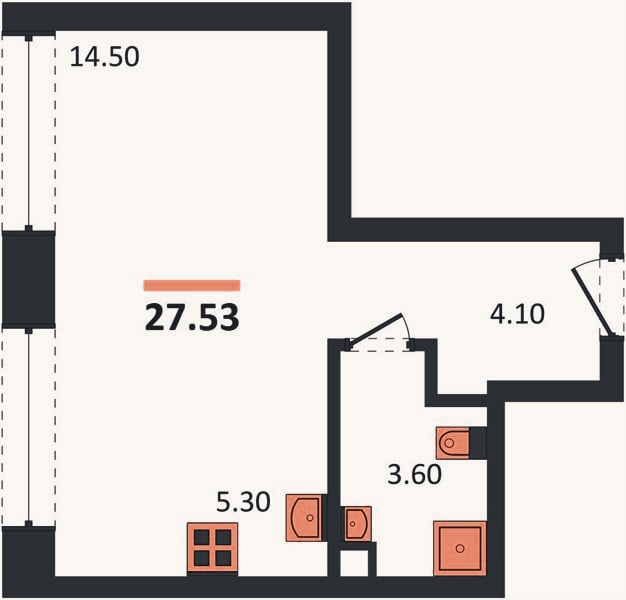 Планировка: Студия, 27,5 м²
