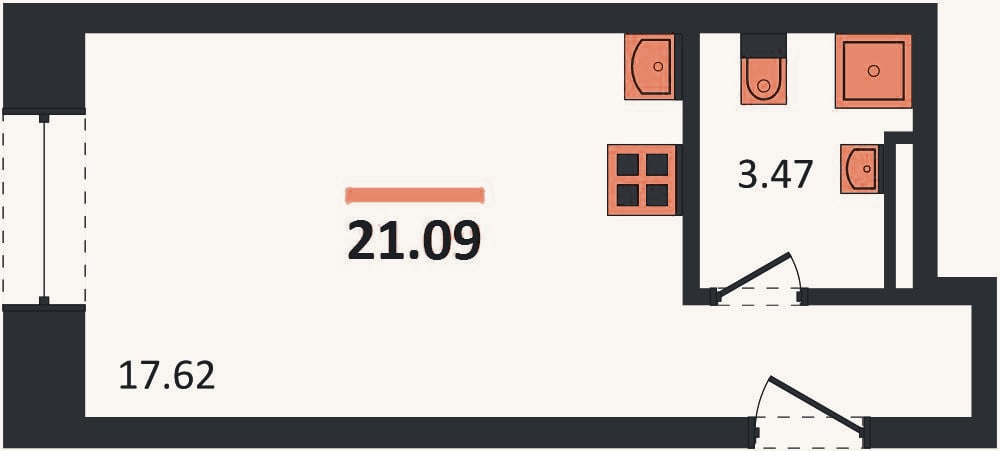 Планировка: Студия, 21,1 м²