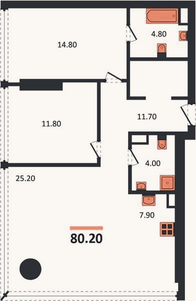 Планировка: 2-к, 80,2 м²