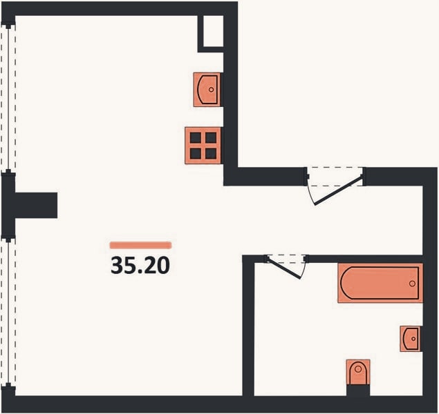 Планировка: Студия, 35,2 м²