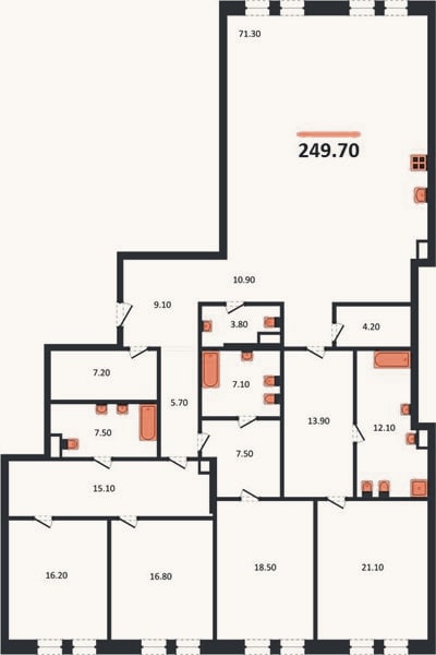 Планировка: 4+ к, 249,7 м²