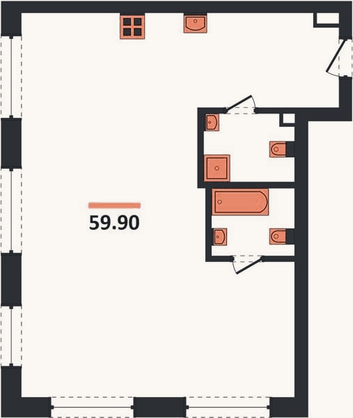 Планировка: 2-к, 59,9 м²