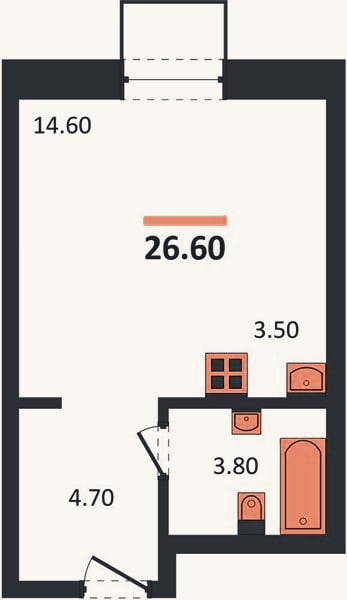 Планировка: Студия, 26,6 м²