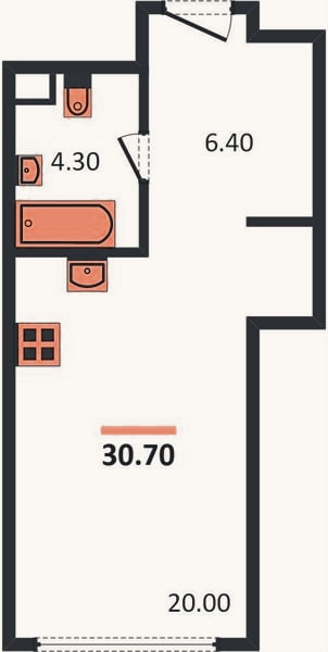 Планировка: Студия, 30,7 м²