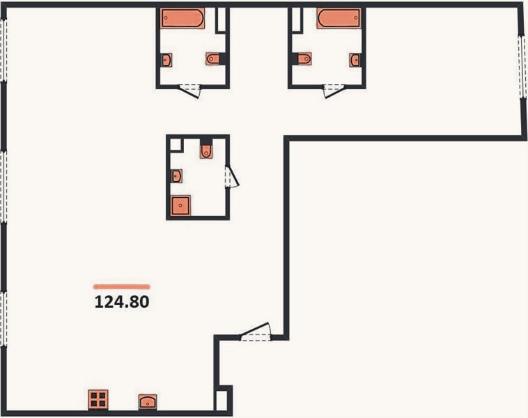 Планировка: 2-к, 124,8 м²