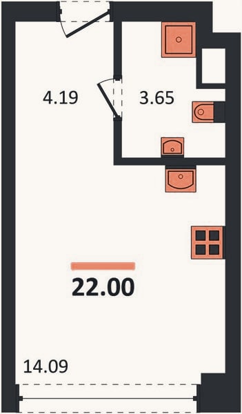 Планировка: Студия, 22 м²