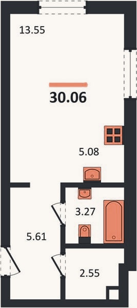 Планировка: Студия, 30,1 м²