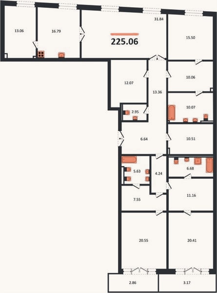 Планировка: 3-к, 225,1 м²