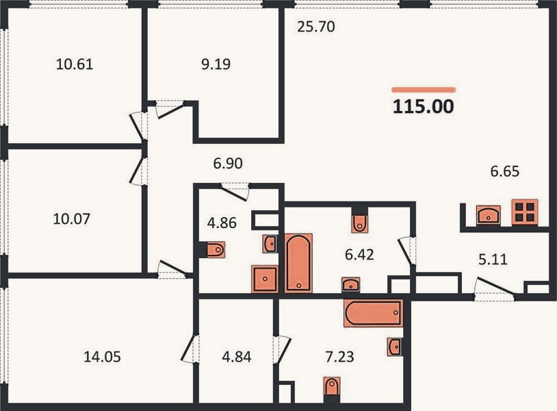 Планировка: 4+ к, 114,6 м²