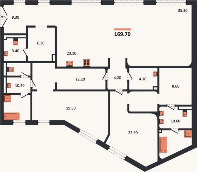 Планировка: 2-к, 169,7 м²