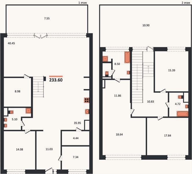 Планировка: 4+ к, 233,6 м²