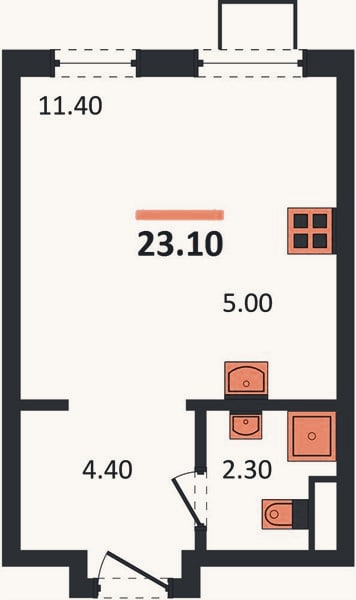 Планировка: Студия, 23,1 м²