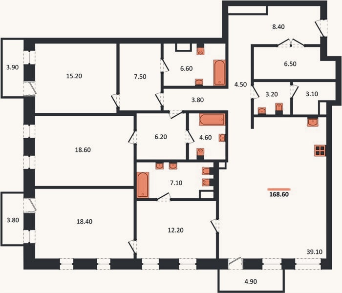 Планировка: 3-к, 168,5 м²
