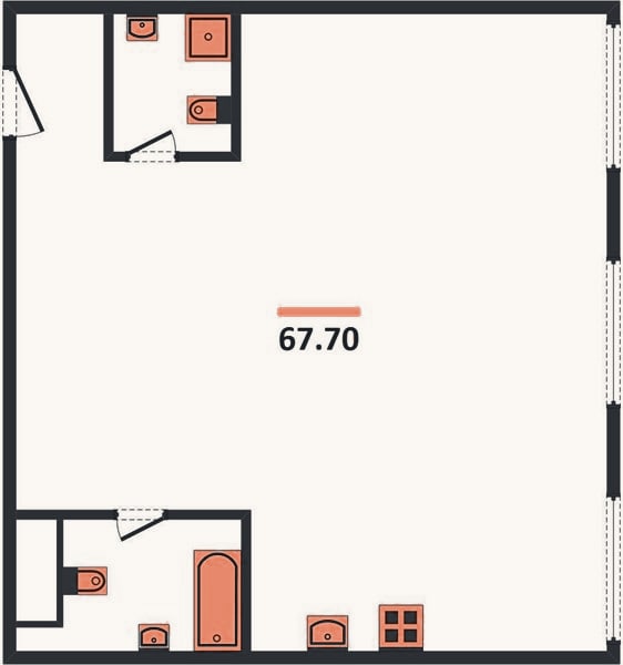 Планировка: 2-к, 67,7 м²