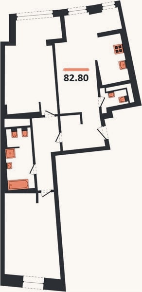 Планировка: 2-к, 82,8 м²